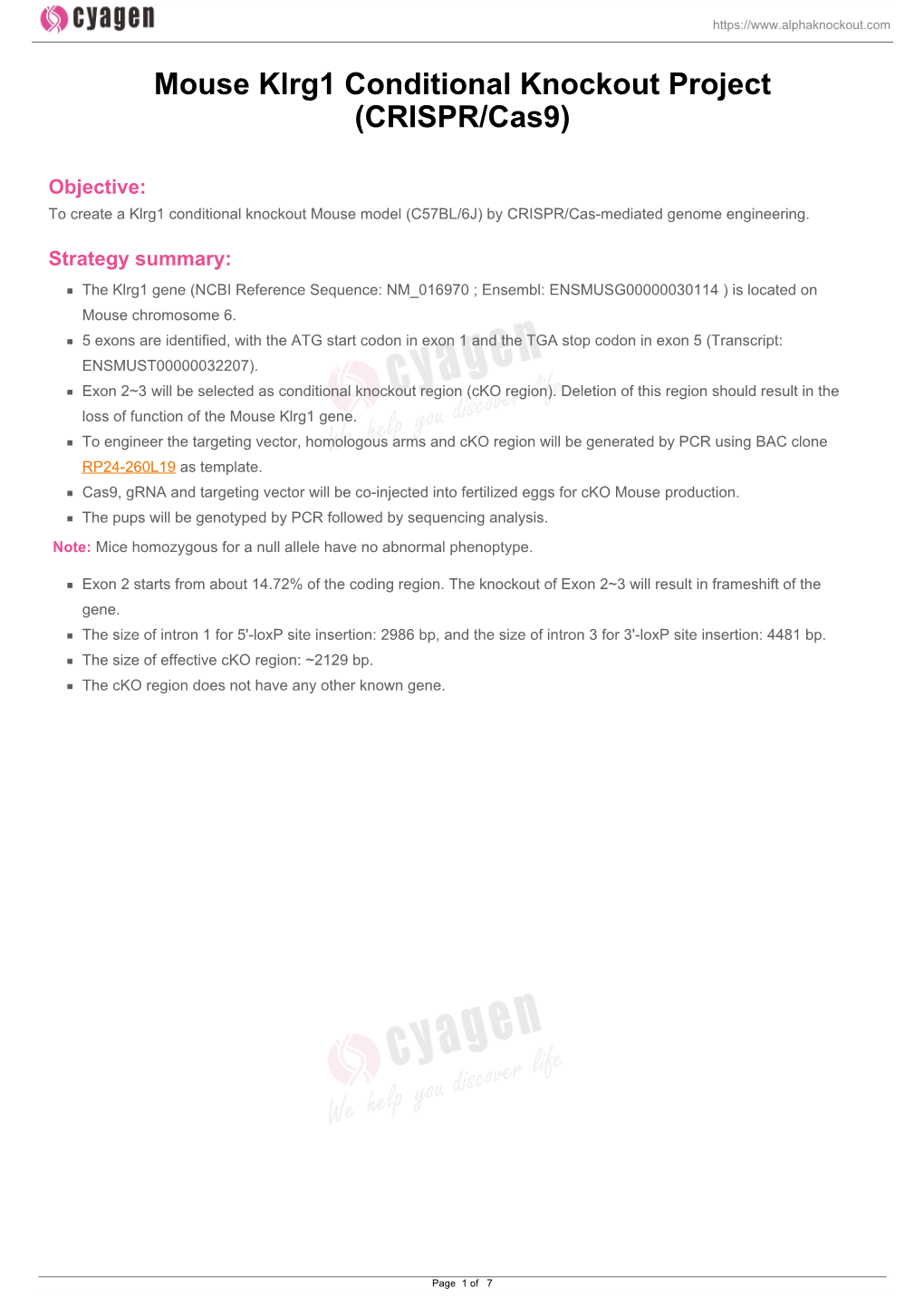 Mouse Klrg1 Conditional Knockout Project (CRISPR/Cas9)