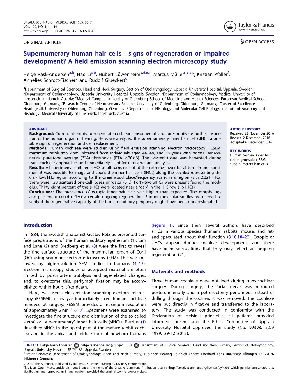 Supernumerary Human Hair Cells—Signs of Regeneration Or Impaired Development? a Field Emission Scanning Electron Microscopy Study