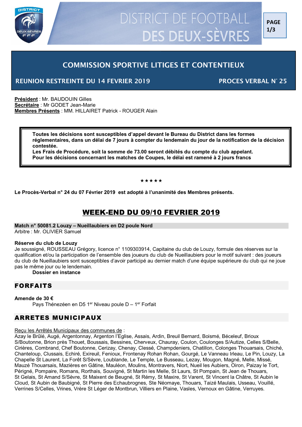 Commission Sportive Litiges Et Contentieux Week-End Du 09