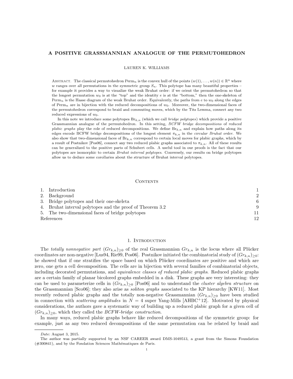 A Positive Grassmannian Analogue of the Permutohedron