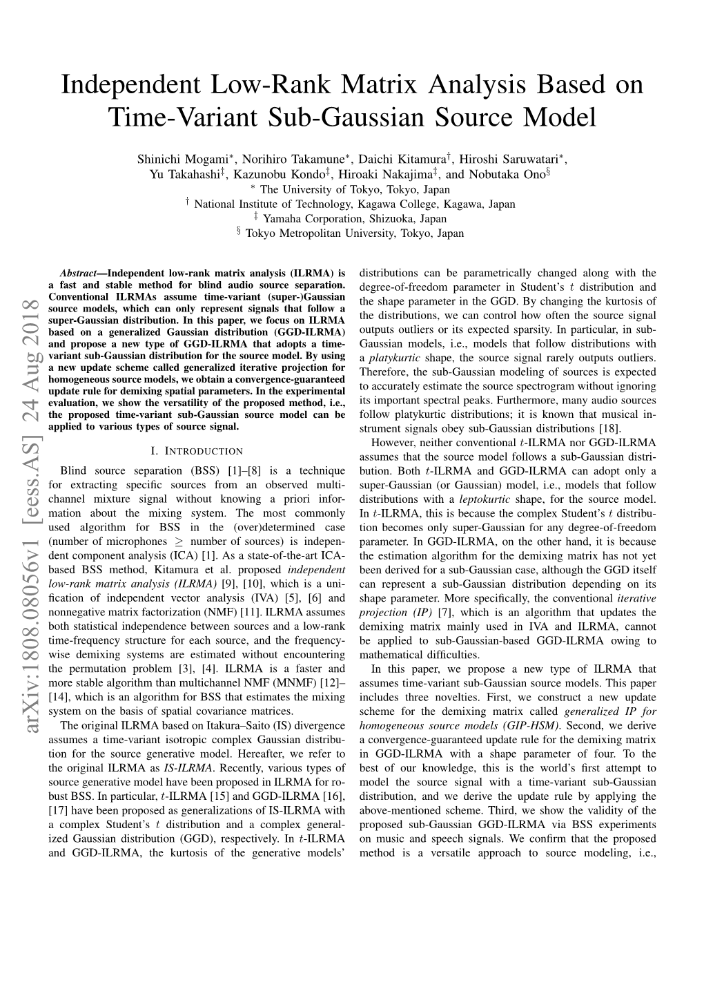 Independent Low-Rank Matrix Analysis Based on Time-Variant Sub-Gaussian Source Model