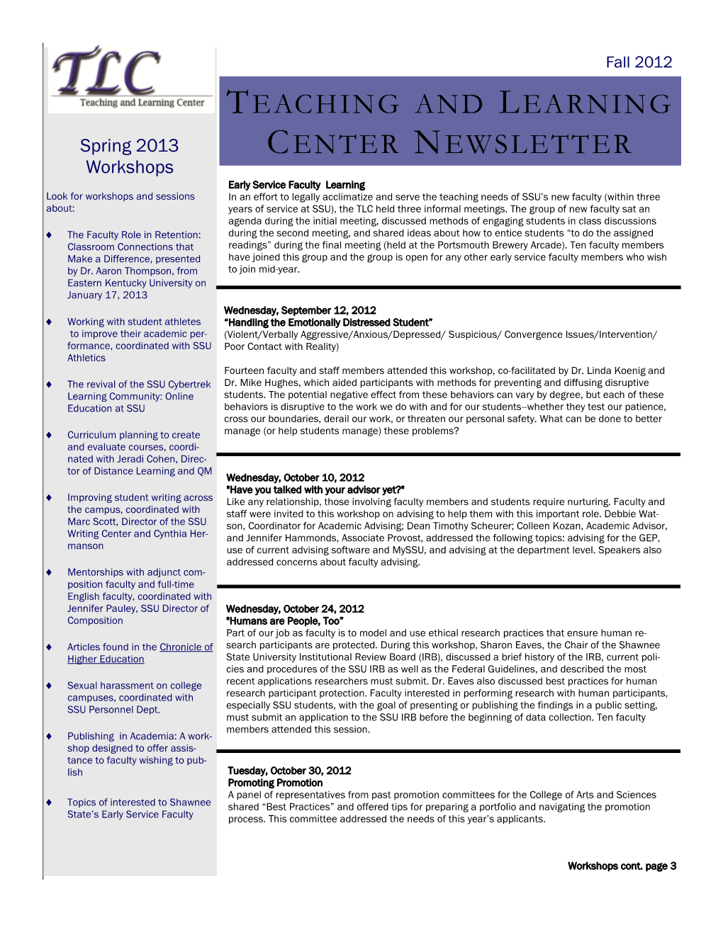 Teaching and Learning Center Newsletter