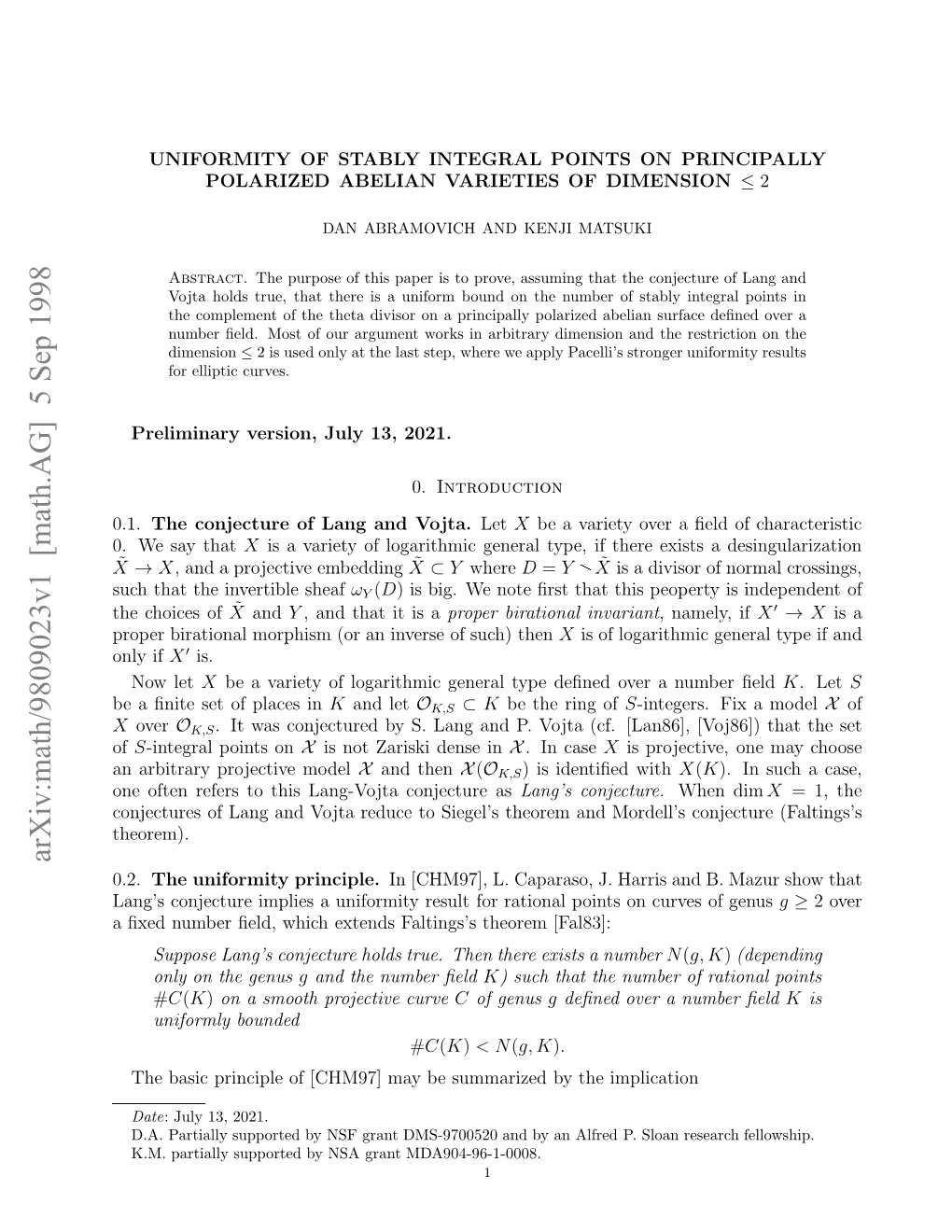 Arxiv:Math/9809023V1 [Math.AG] 5 Sep 1998 .W a That Say We 0