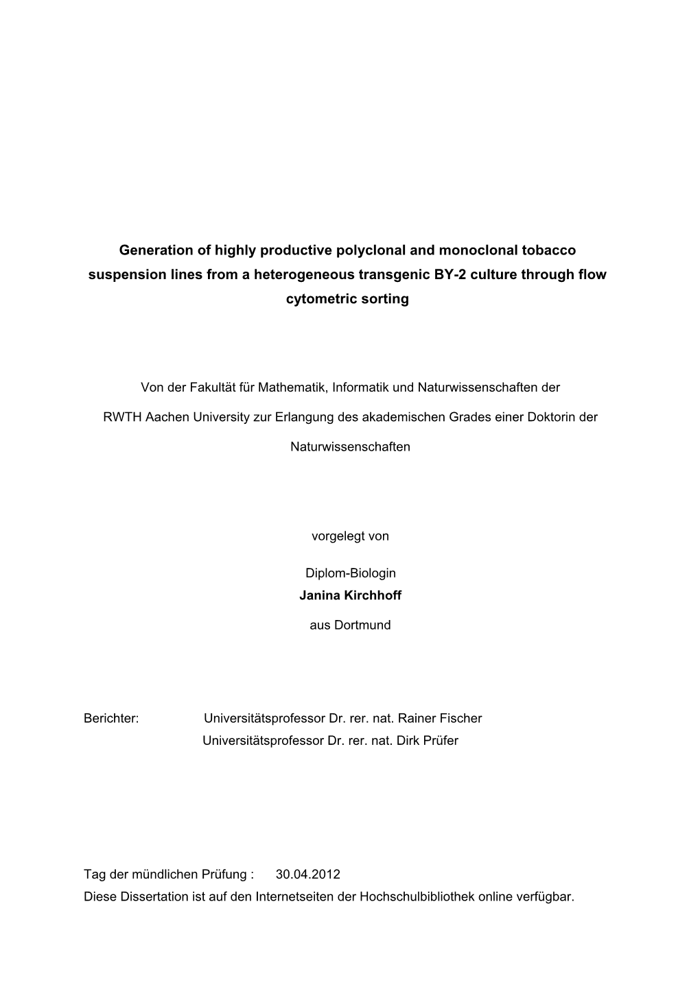 Generation of Highly Productive Polyclonal and Monoclonal Tobacco Suspension Lines from a Heterogeneous Transgenic BY-2 Culture Through Flow Cytometric Sorting