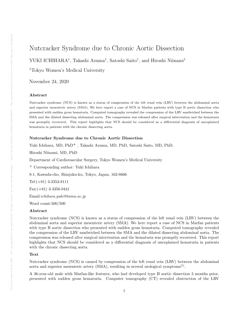 Nutcracker Syndrome Due to Chronic Aortic Dissection