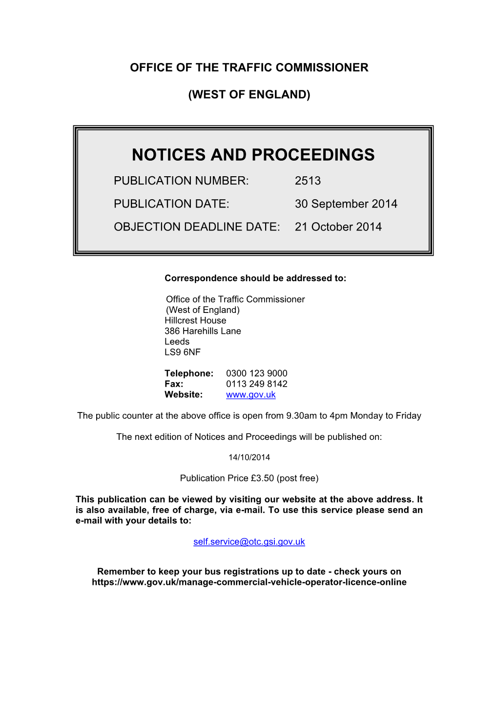 Notices and Proceedings 30 September 2014