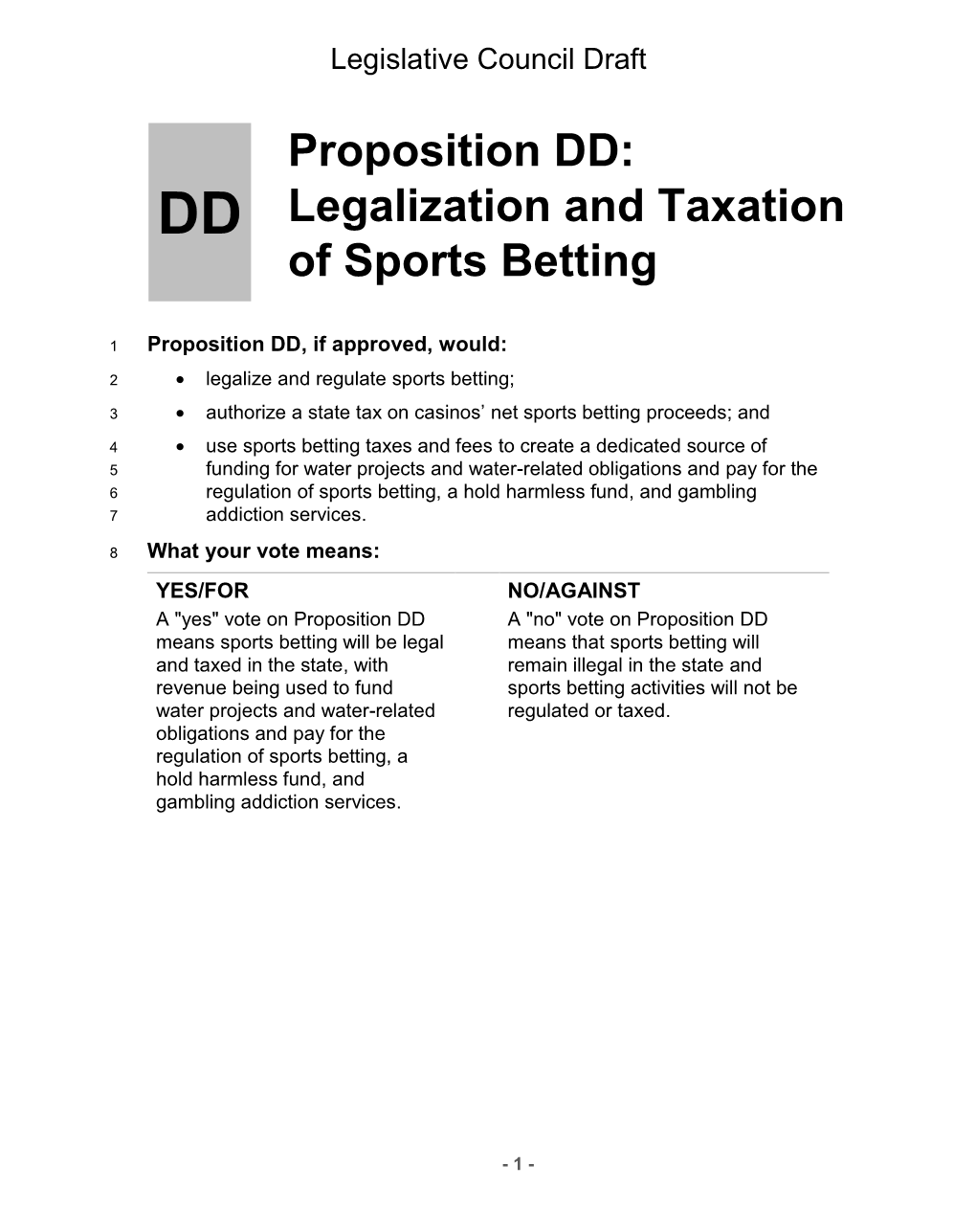 Proposition DD: Legalization and Taxation of Sports Betting to Fund Colorado’S Water Plan