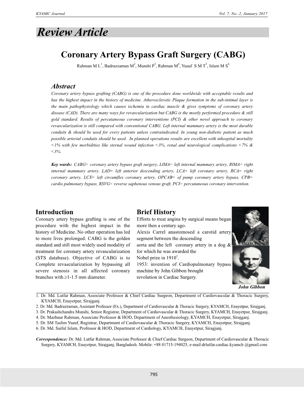 Review Article Coronary Artery Bypass Graft Surgery