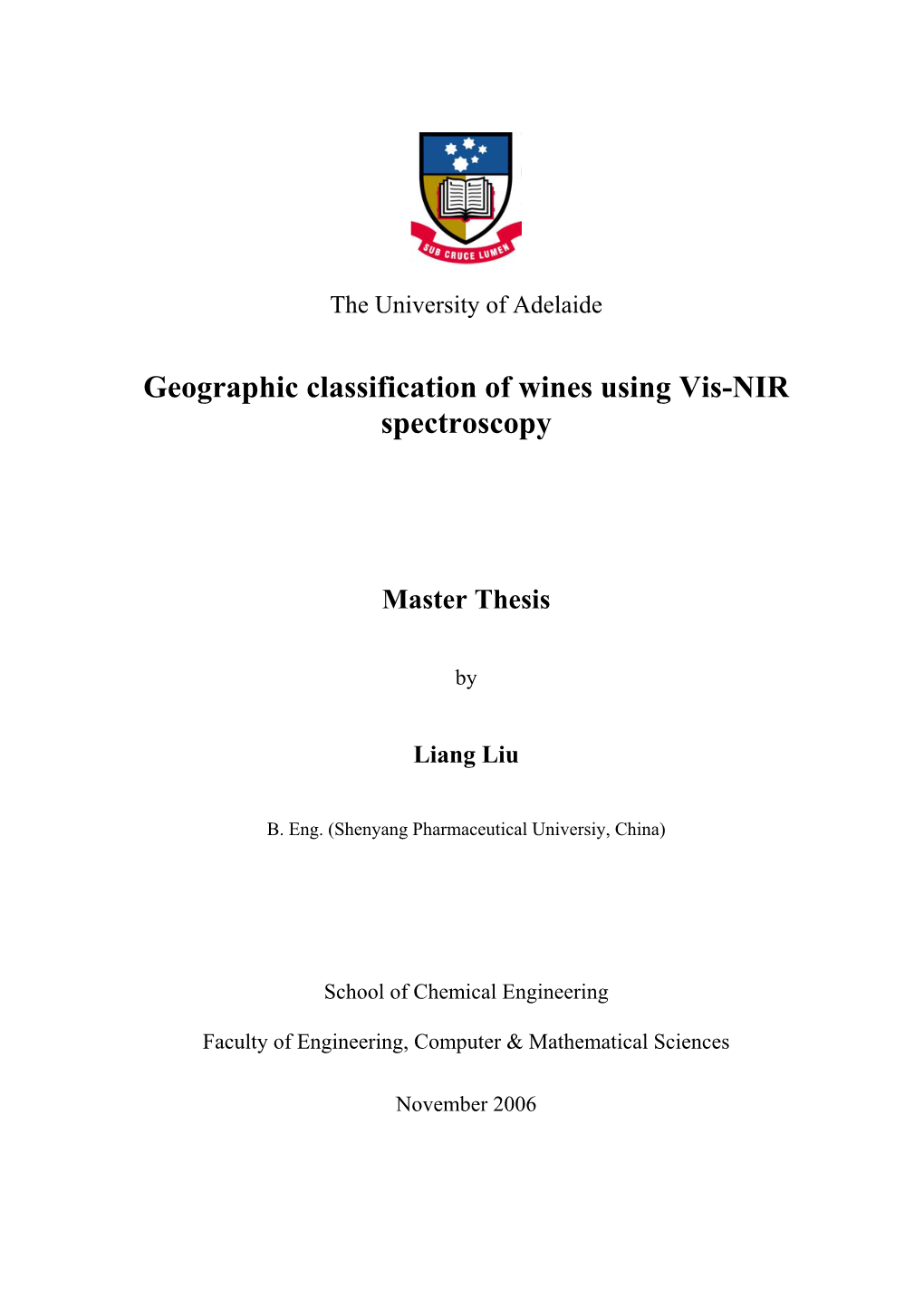 Geographic Classification of Wines Using Vis-NIR Spectroscopy