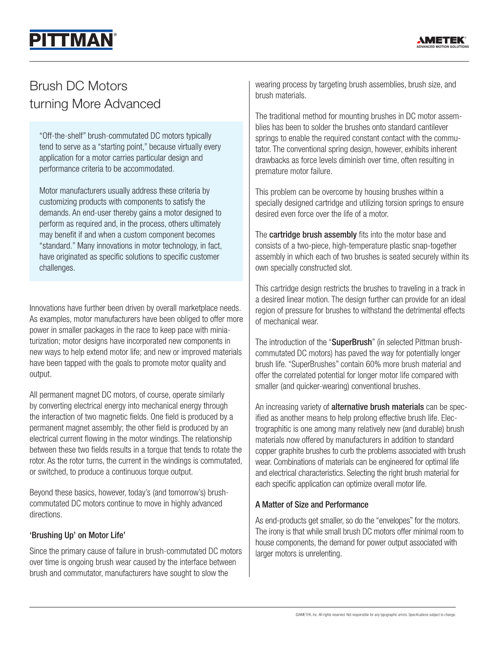 Brush DC Motors Turning More Advanced