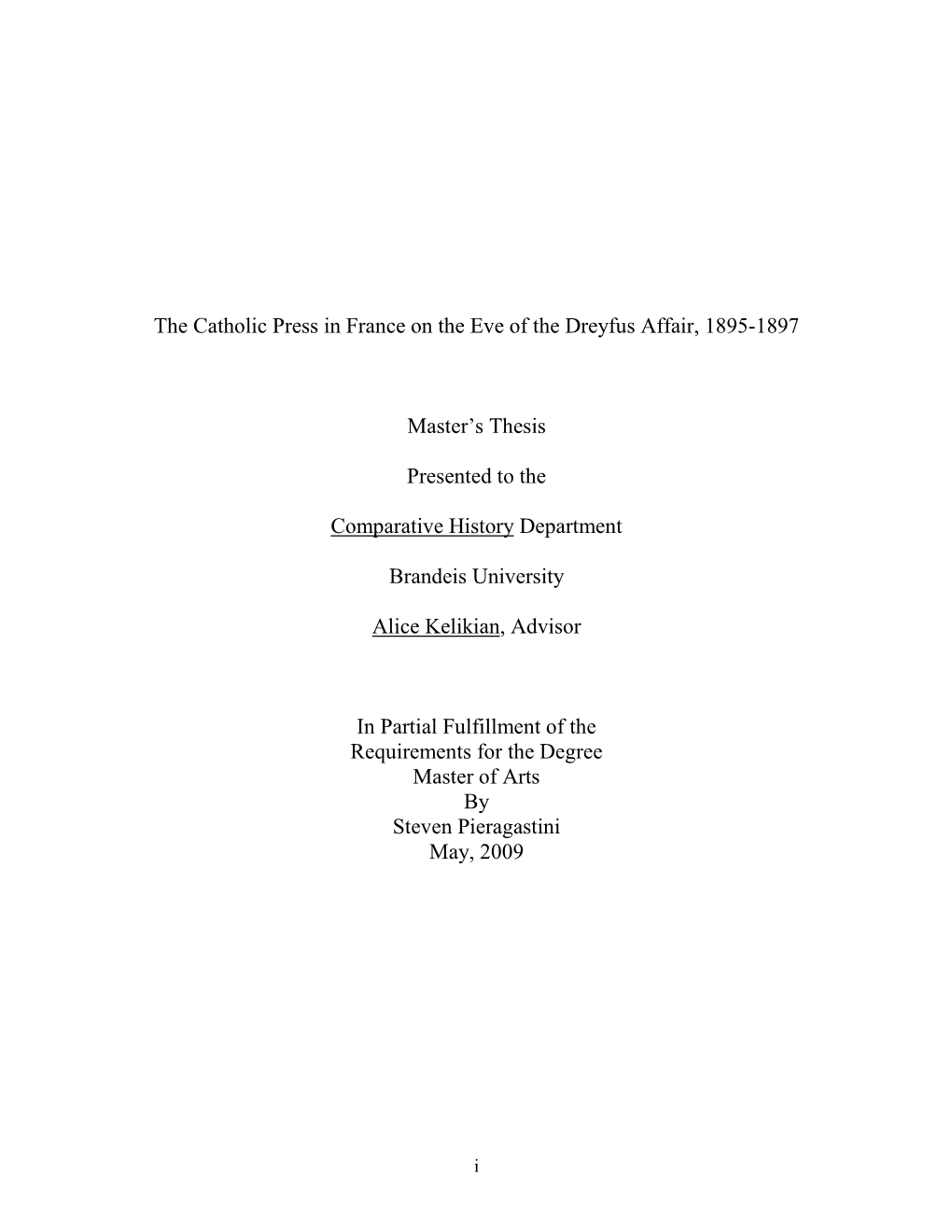 The Catholic Press in France on the Eve of the Dreyfus Affair, 1895-1897