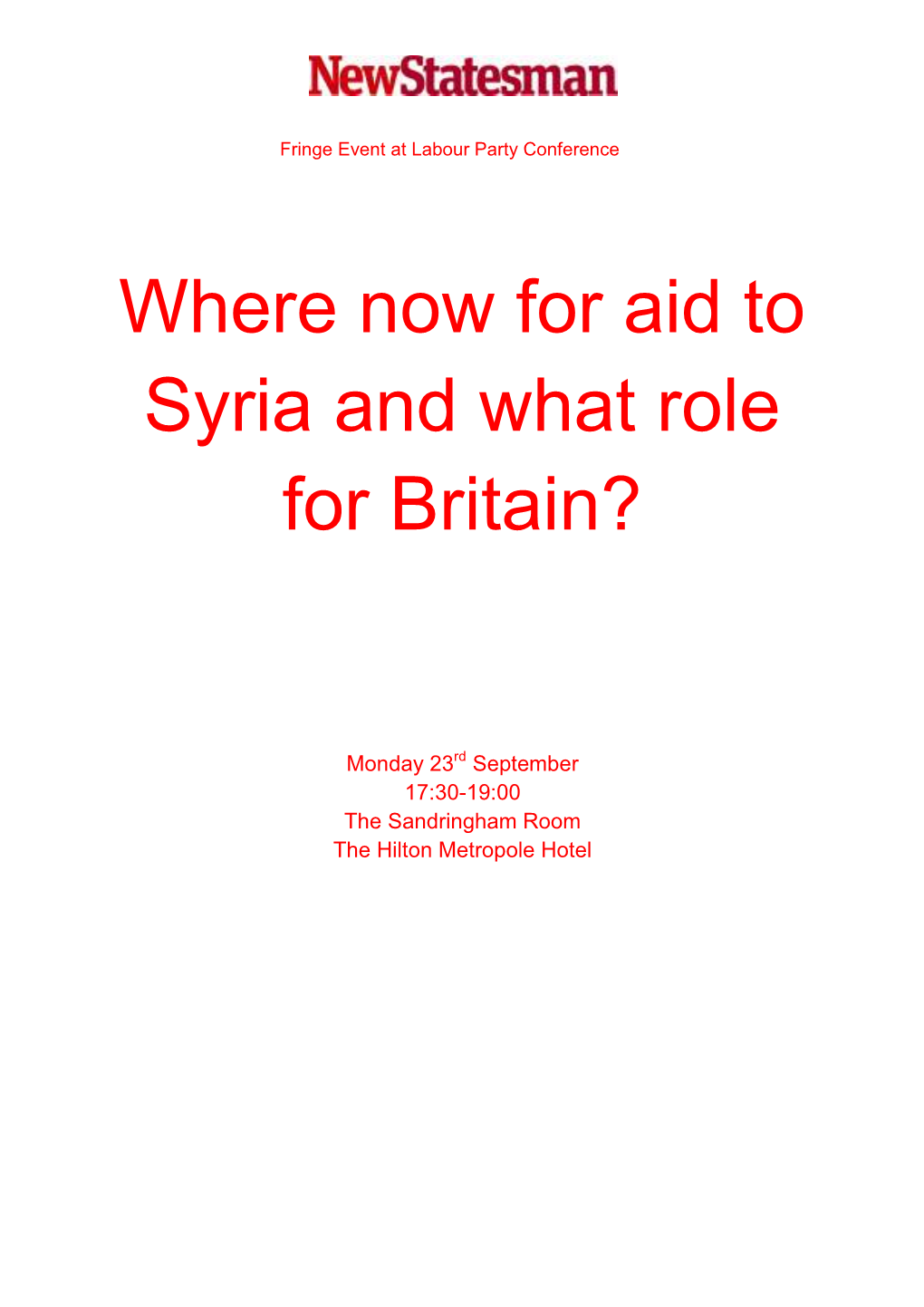 Where Now for Aid to Syria and What Role for Britain?