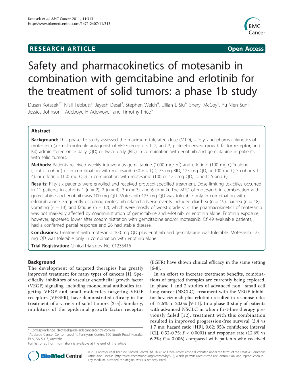 Safety and Pharmacokinetics of Motesanib in Combination
