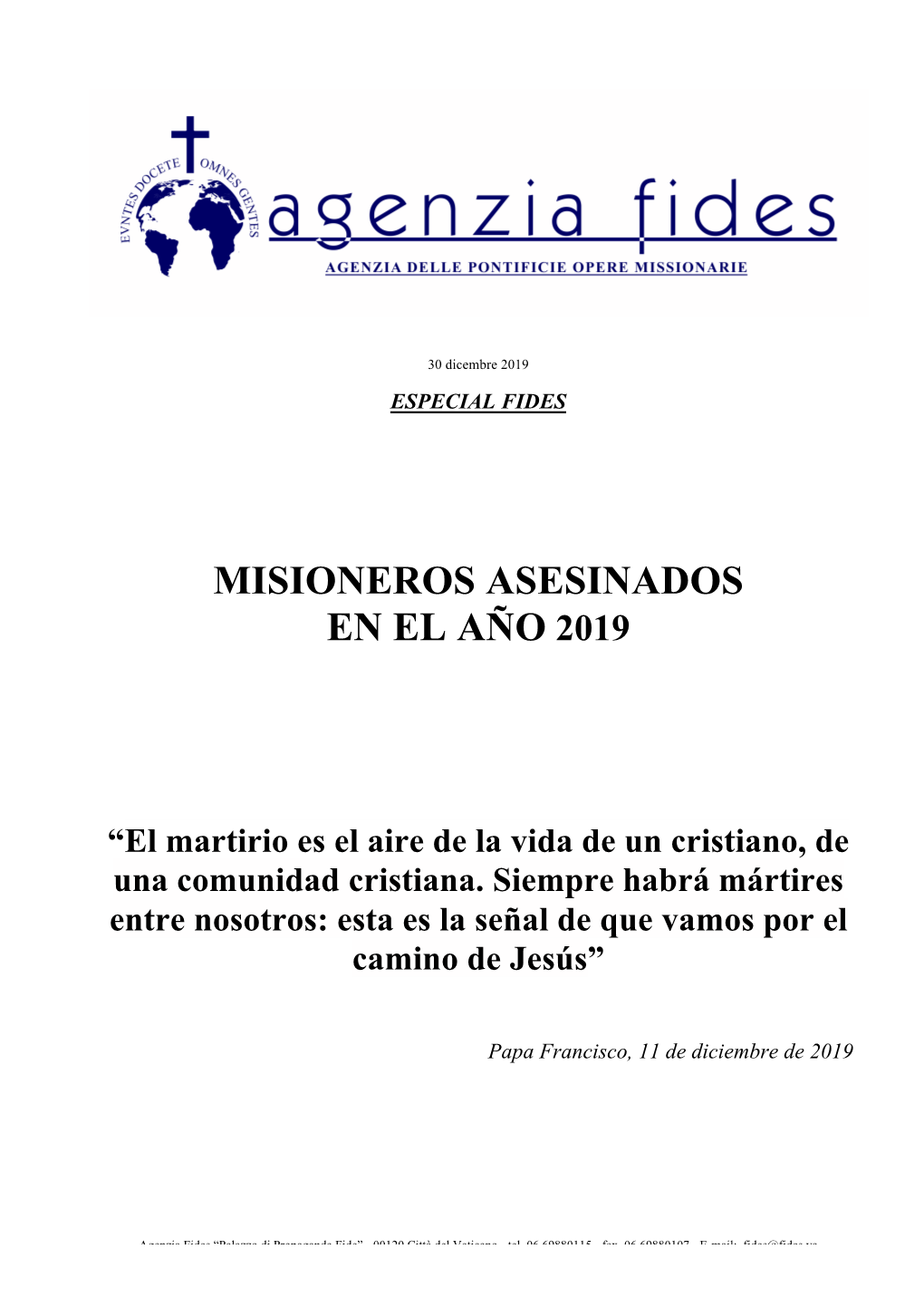 Misioneros Asesinados En El Año 2019