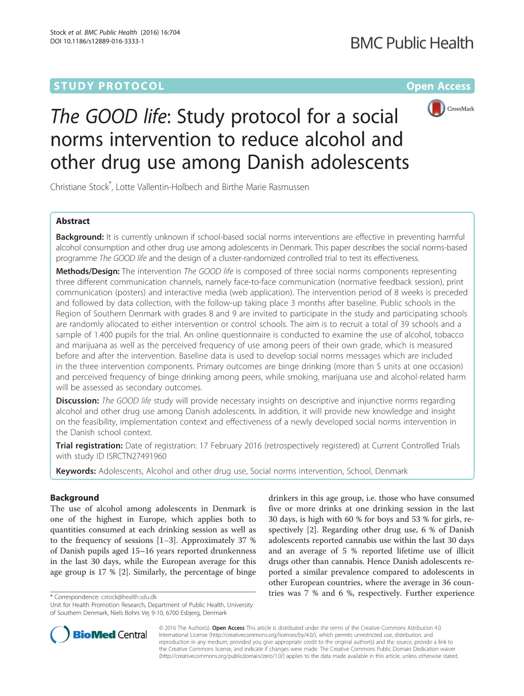 The GOOD Life: Study Protocol for a Social Norms Intervention to Reduce