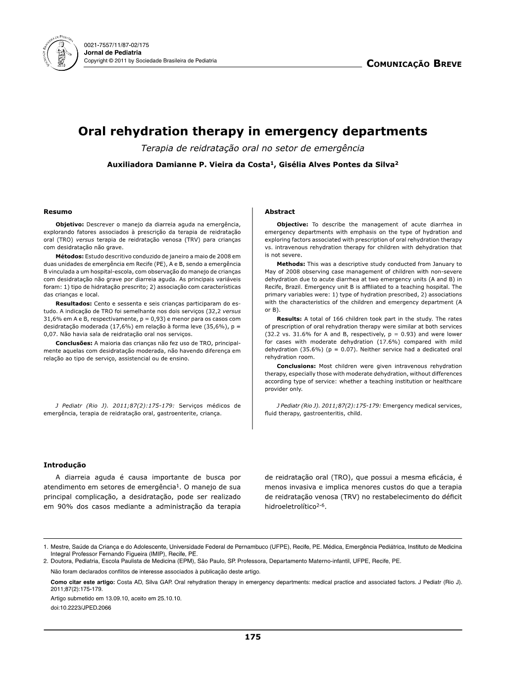 Oral Rehydration Therapy in Emergency Departments Terapia De Reidratação Oral No Setor De Emergência