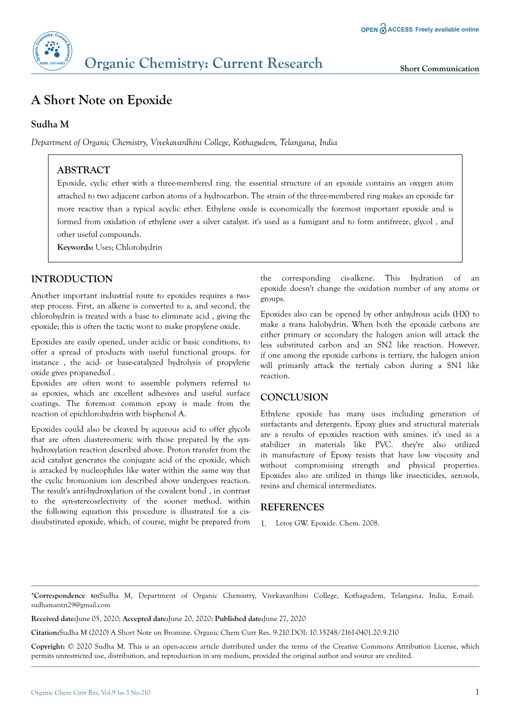 A Short Note on Epoxide