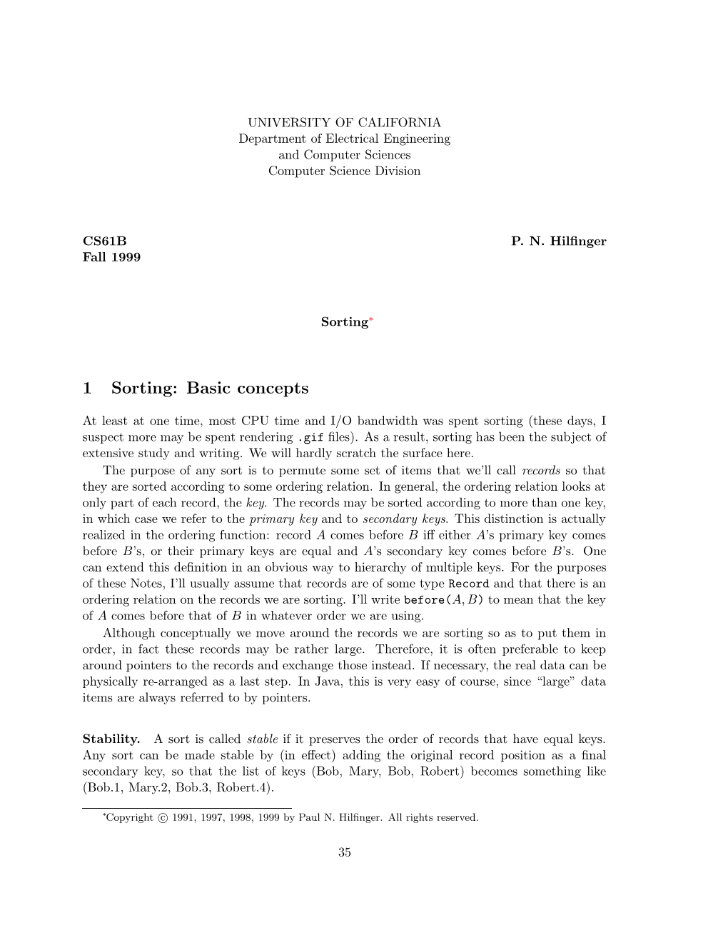 1 Sorting: Basic Concepts