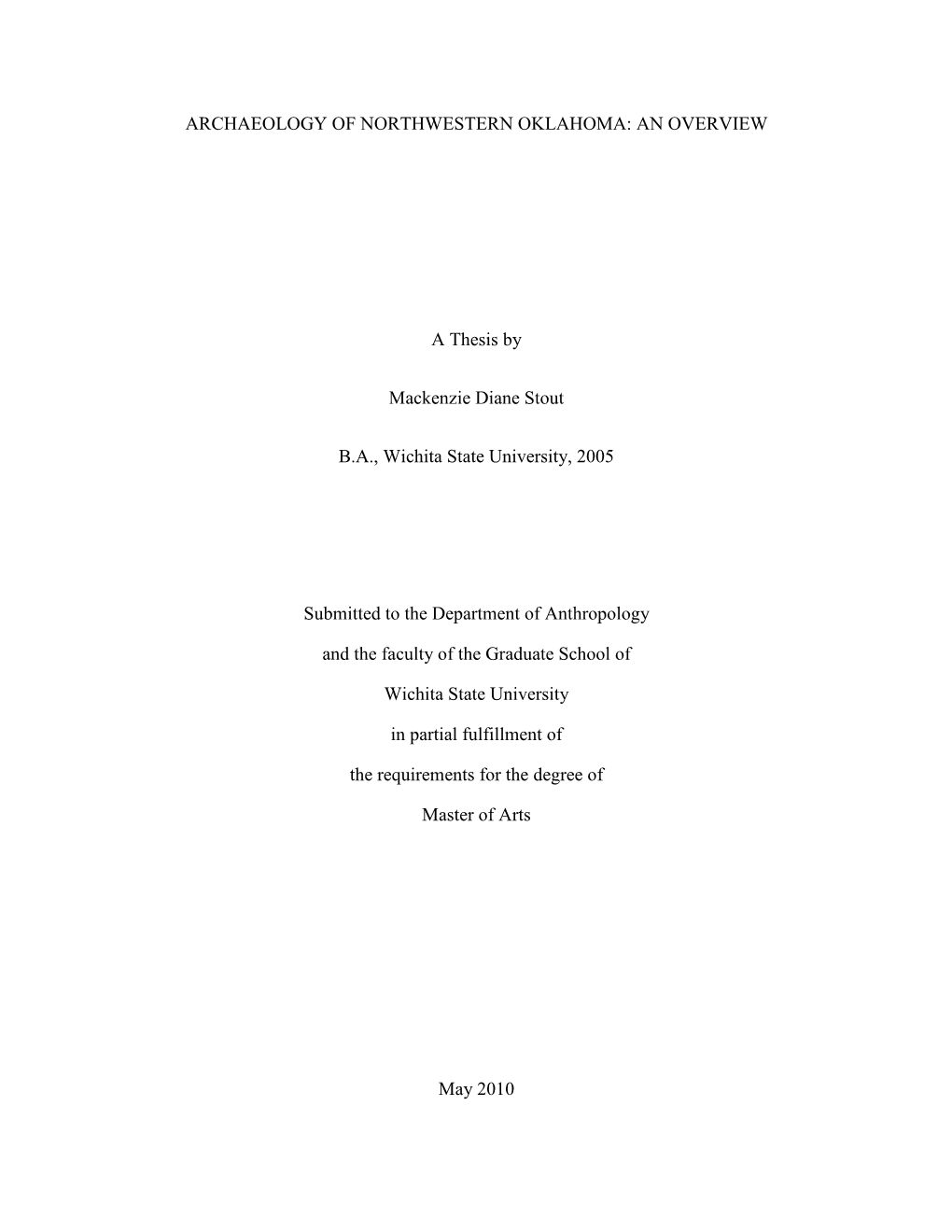 Archaeology of Northwestern Oklahoma: an Overview