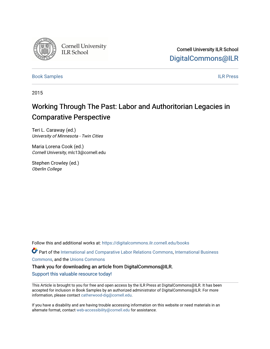 Labor and Authoritorian Legacies in Comparative Perspective