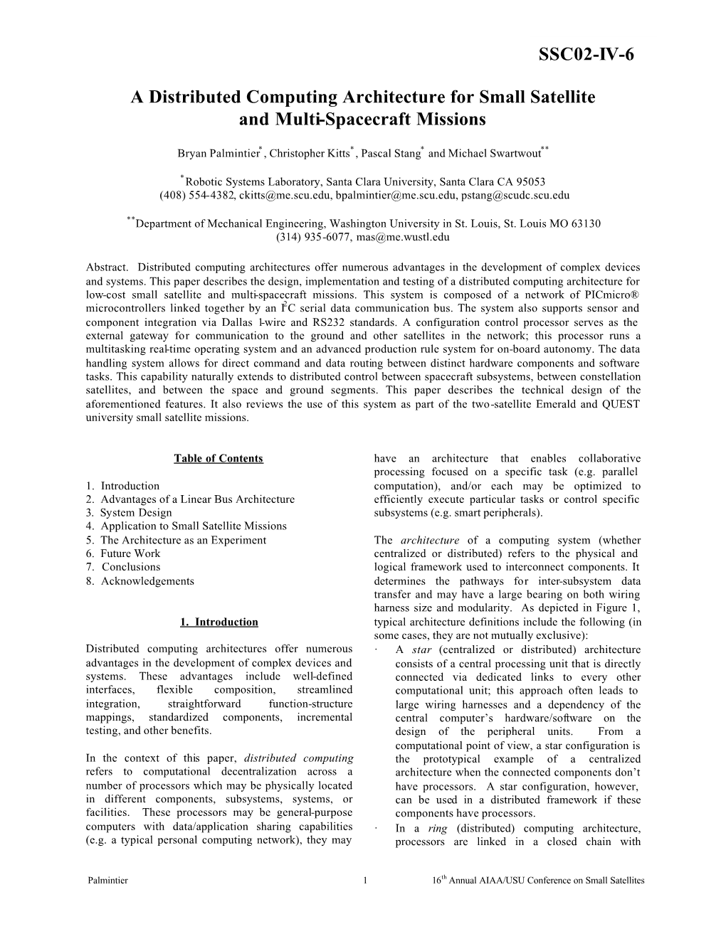 A Distributed Computing Architecture for Small Satellite and Multi-Spacecraft Missions