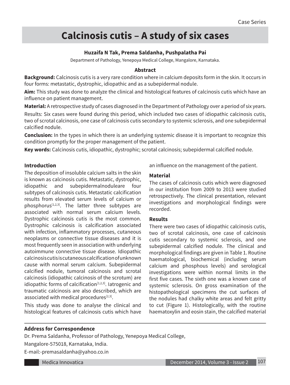 Calcinosis Cutis – a Study of Six Cases