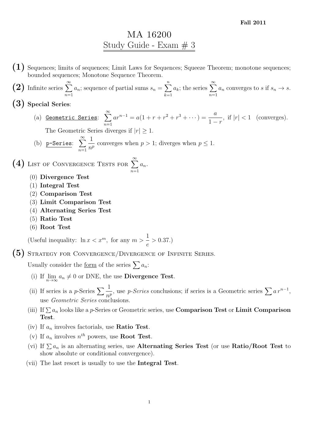 MA 16200 Study Guide - Exam # 3