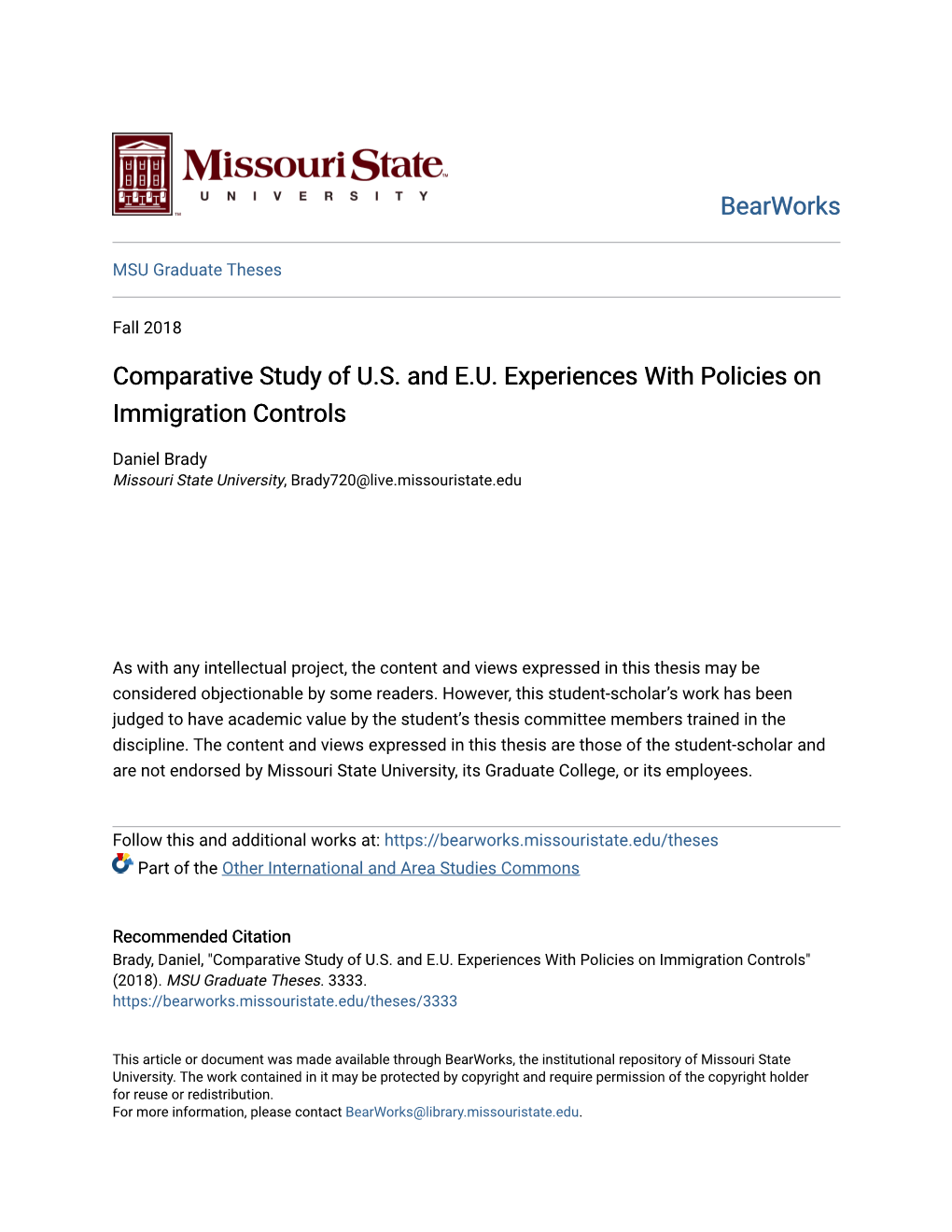 Comparative Study of U.S. and E.U. Experiences with Policies on Immigration Controls