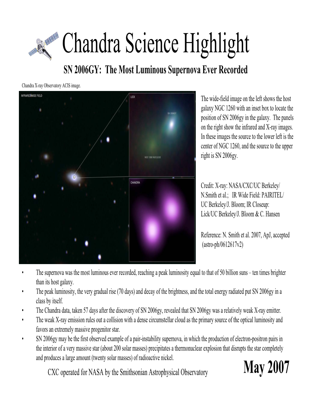 Chandra Science Highlight SN 2006GY: the Most Luminous Supernova Ever Recorded