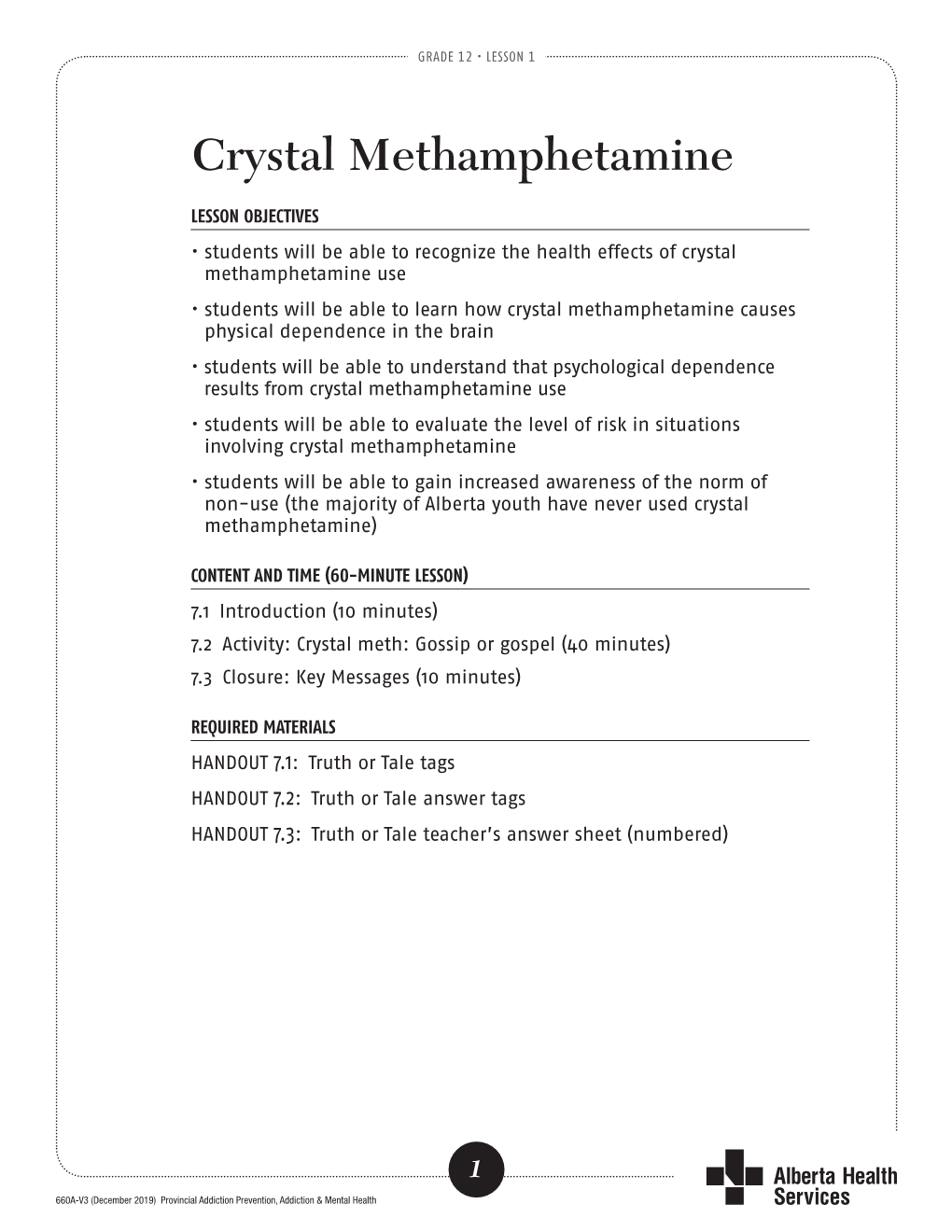 Grade 12 Lesson 1 Crystal Methamphetamine