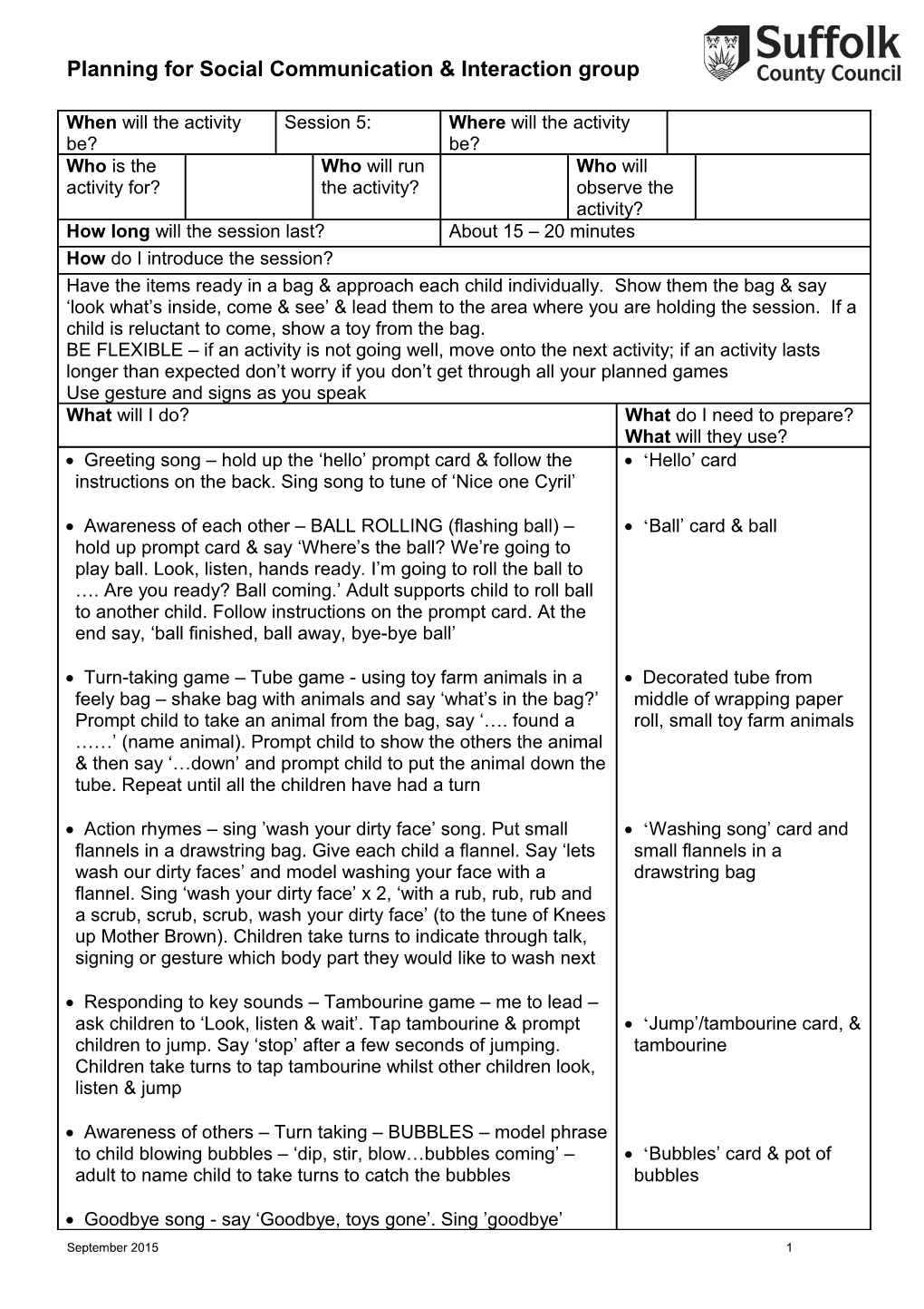 Planning for Social Communication Interaction Group s1