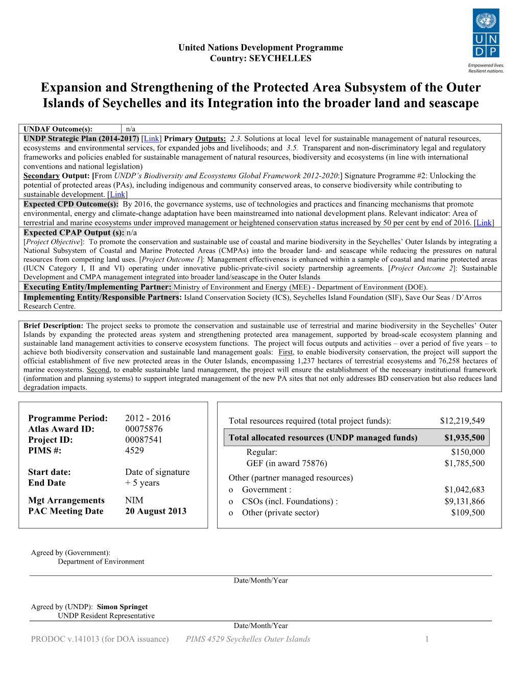 Expansion and Strengthening of the Protected Area Subsystem of the Outer Islands of Seychelles and Its Integration Into the Broader Land and Seascape