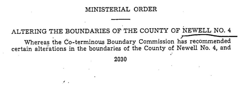 Ministerial Order, Altering the Boundaries of the County of Newell