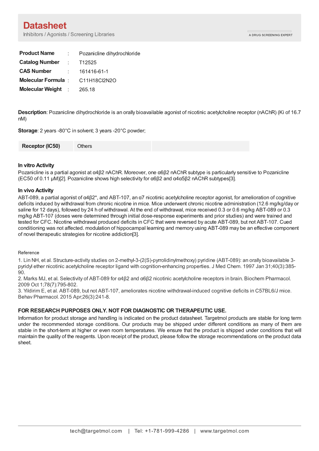 Datasheet Inhibitors / Agonists / Screening Libraries a DRUG SCREENING EXPERT