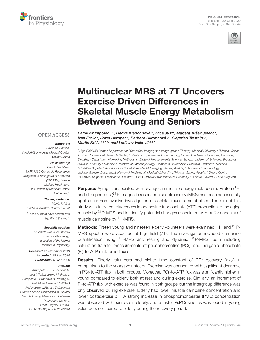 Multinuclear MRS at 7T Uncovers Exercise Driven Differences in Skeletal Muscle Energy Metabolism Between Young and Seniors