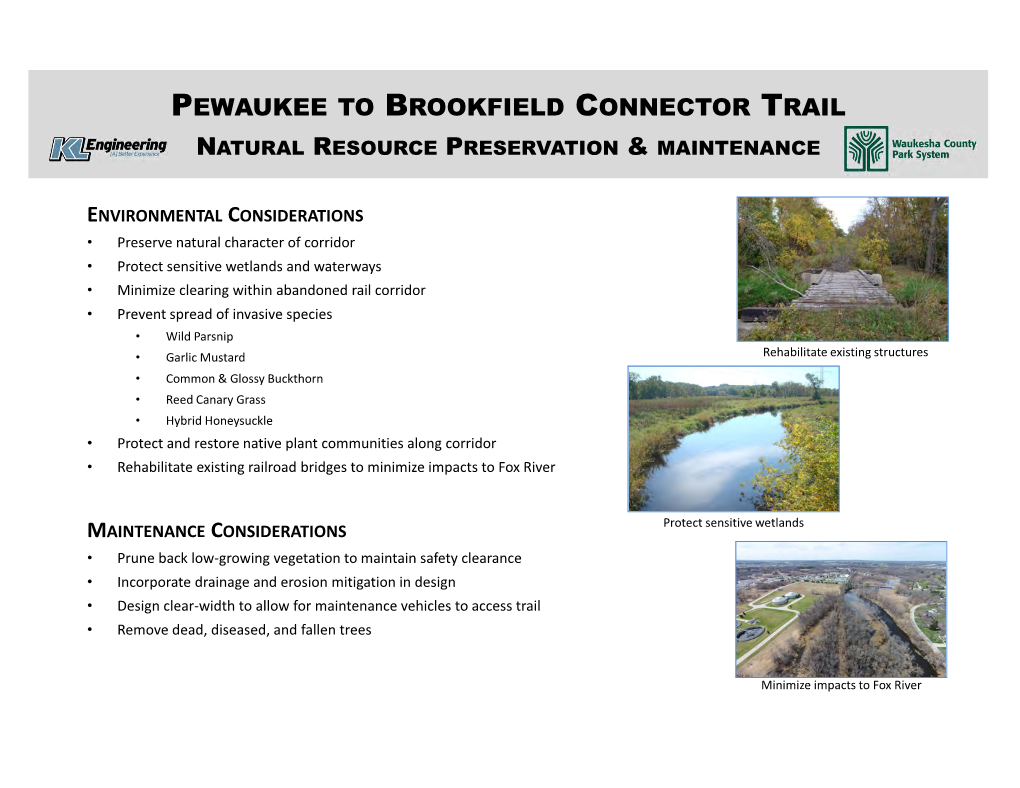 Pewaukee to Brookfield Connector Trail Natural Resource Preservation & Maintenance