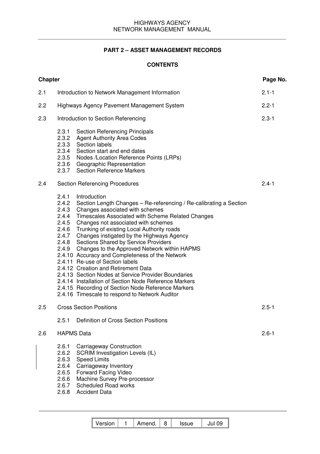 HIGHWAYS AGENCY NETWORK MANAGEMENT MANUAL Version 1