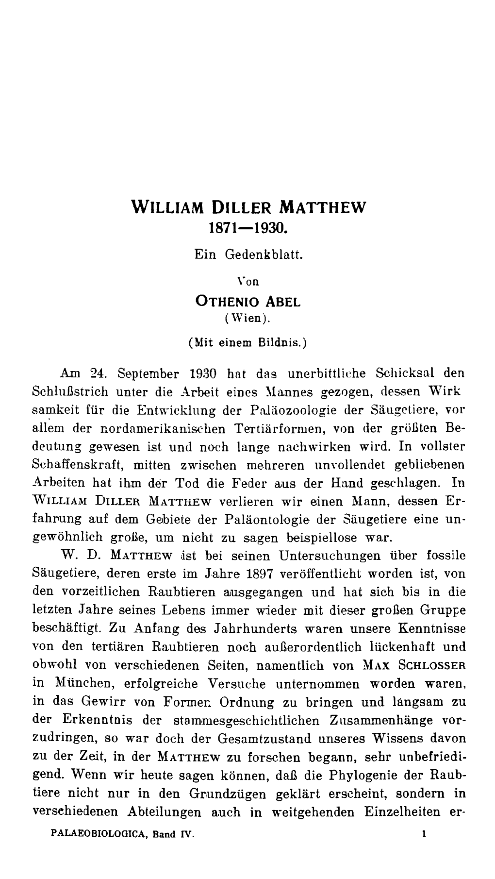 Nachruf William Diller Matthew