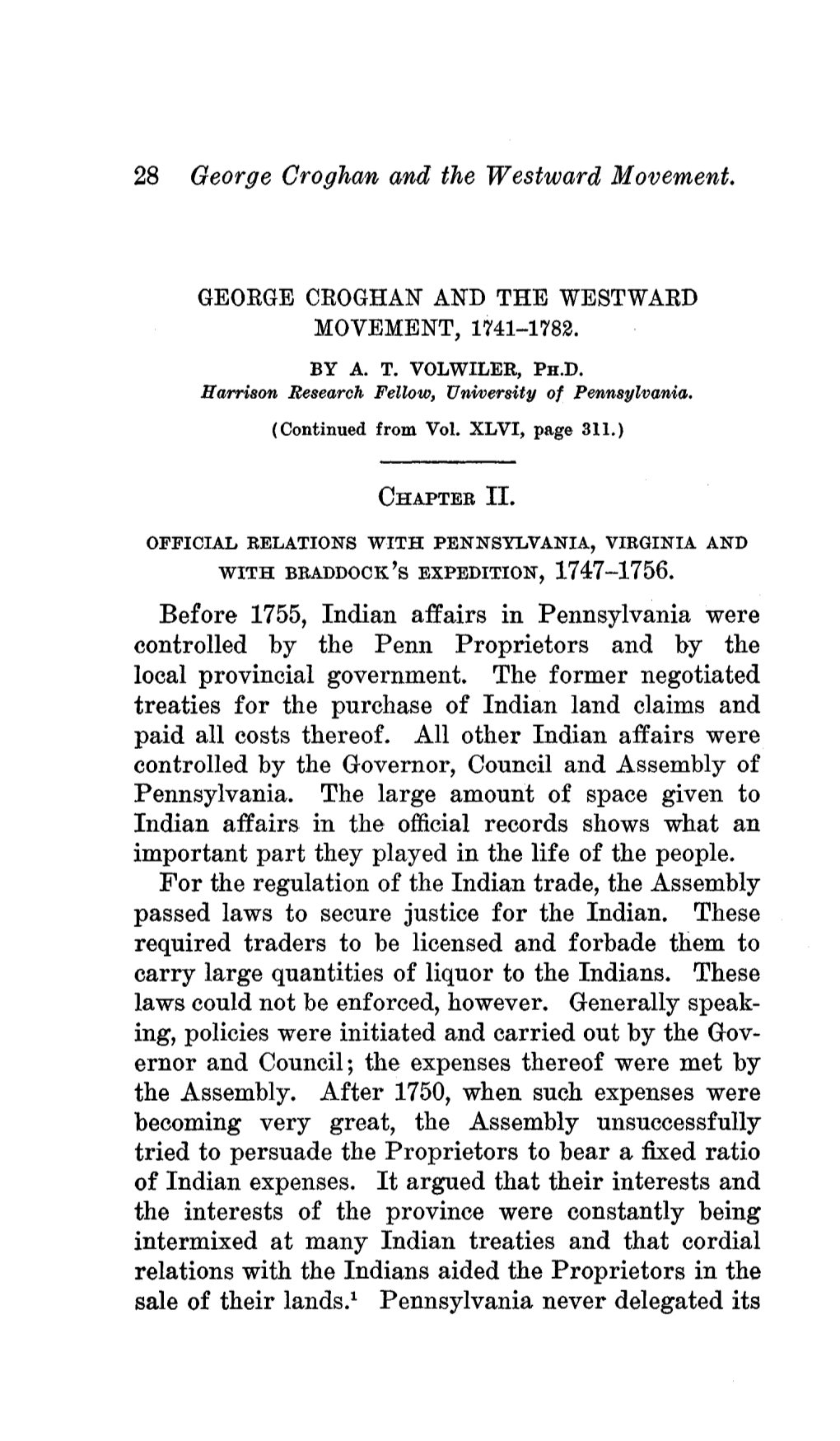 28 George Croghan and the Westward Movement. Before 1755