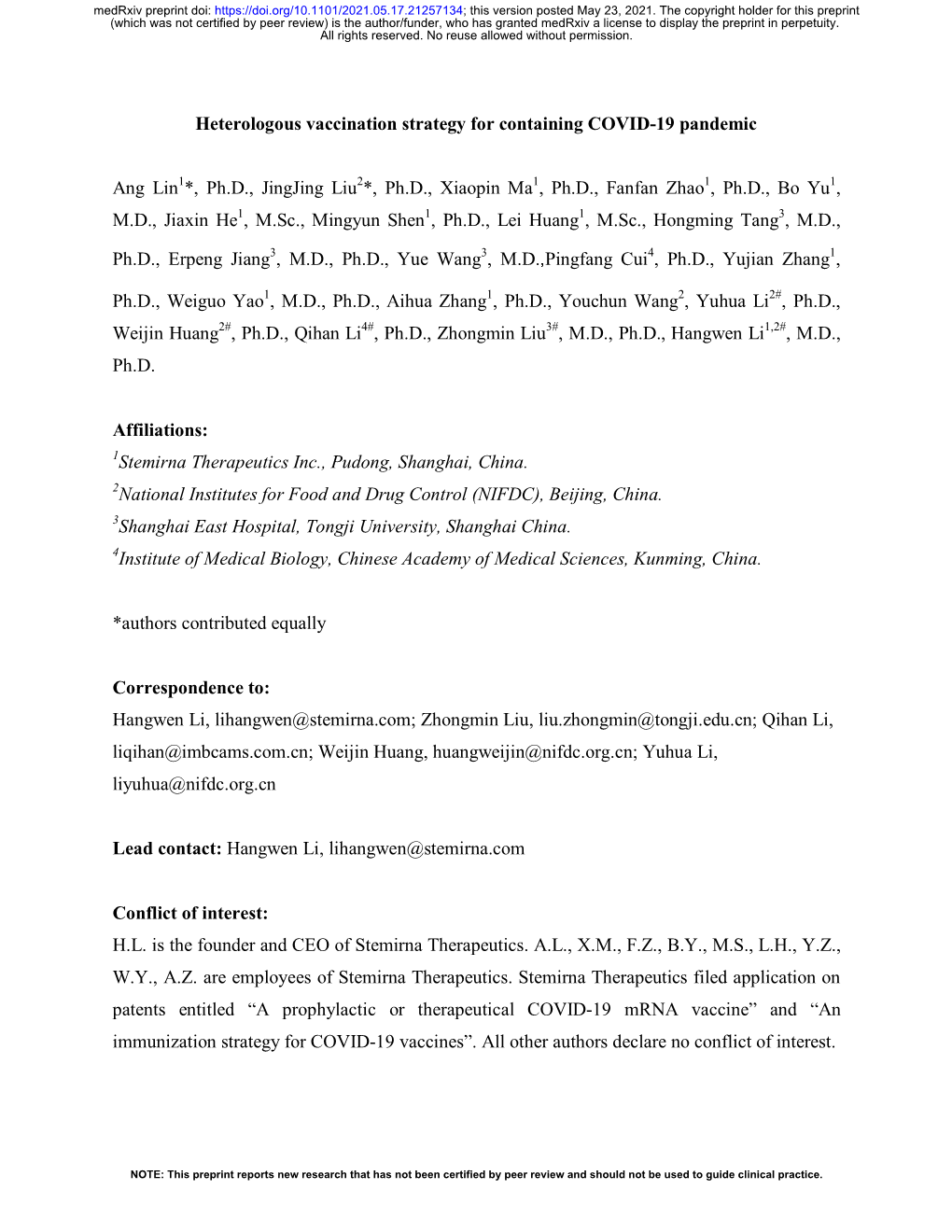 Heterologous Vaccination Strategy for Containing COVID-19 Pandemic