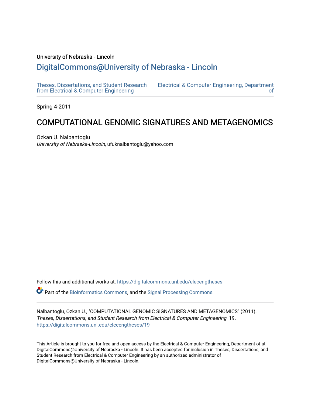 Computational Genomic Signatures and Metagenomics