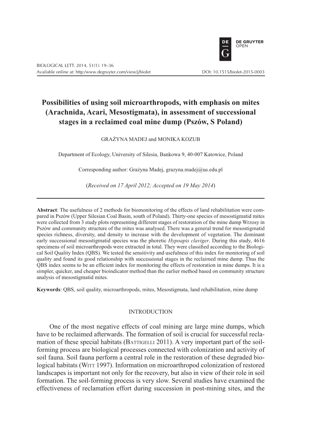 Possibilities of Using Soil Microarthropods, with Emphasis On