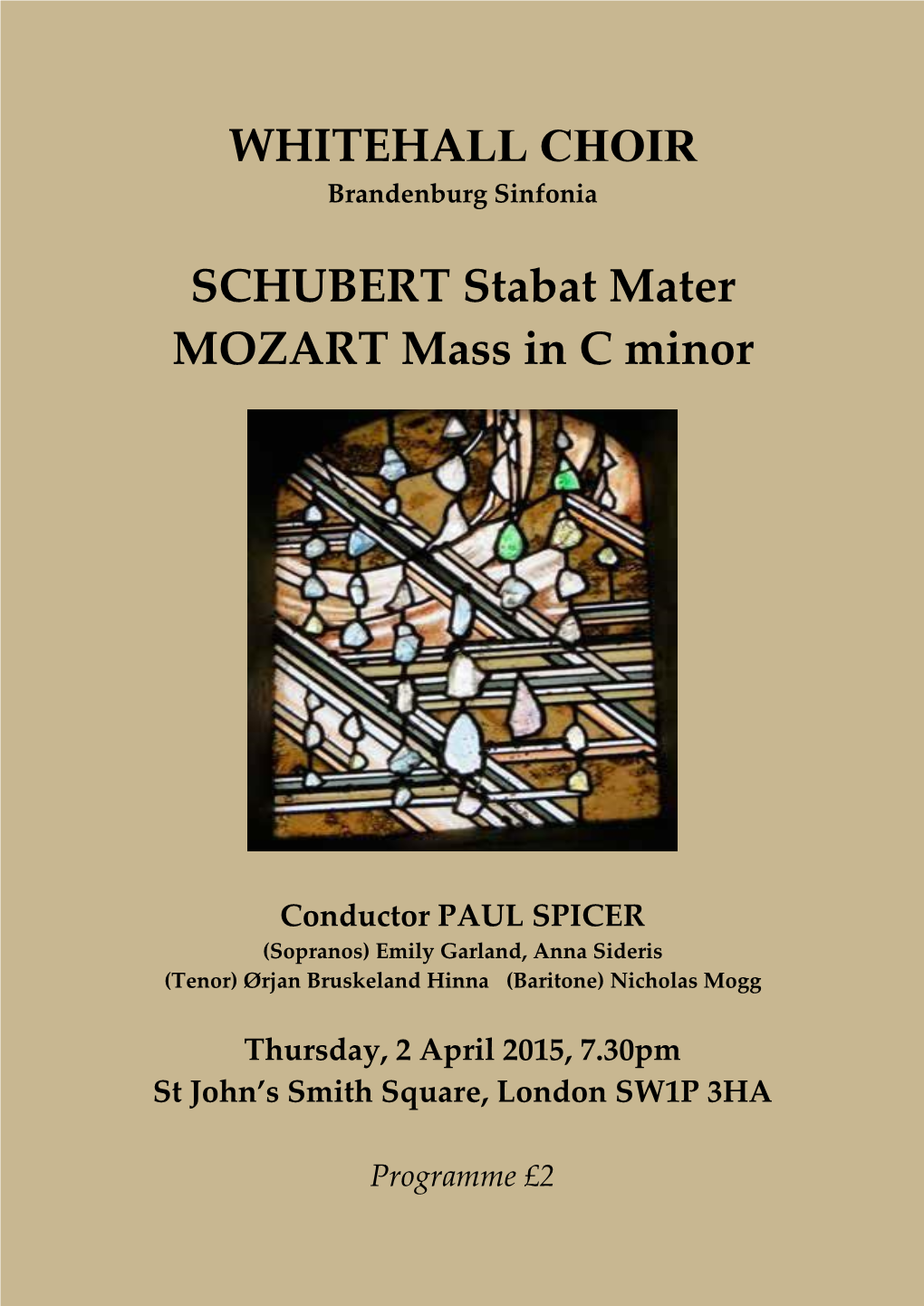 WHITEHALL CHOIR SCHUBERT Stabat Mater MOZART Mass in C