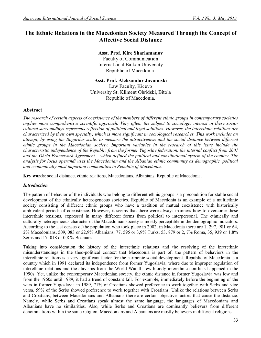 The Ethnic Relations in the Macedonian Society Measured Through the Concept of Affective Social Distance