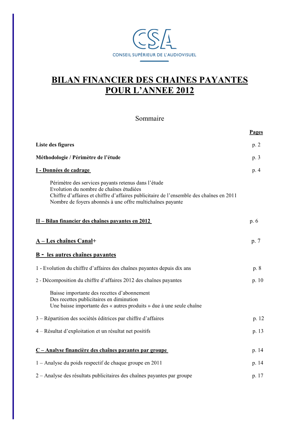 Bilan Financier Des Chaines Payantes Pour L'annee 2012