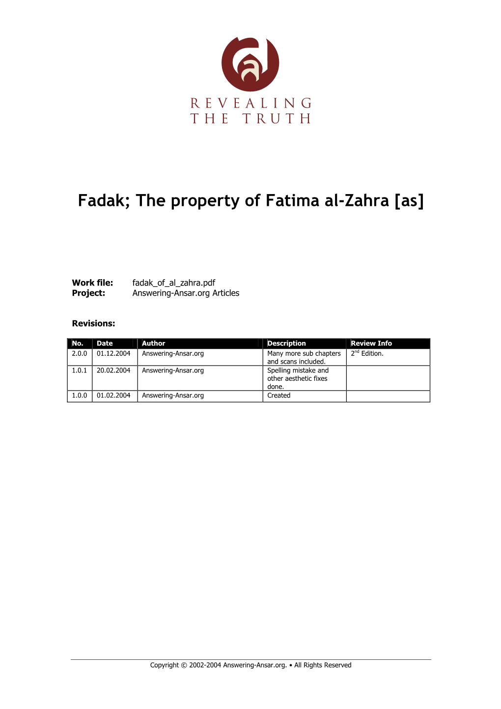 Fadak; the Property of Fatima Al-Zahra [As]