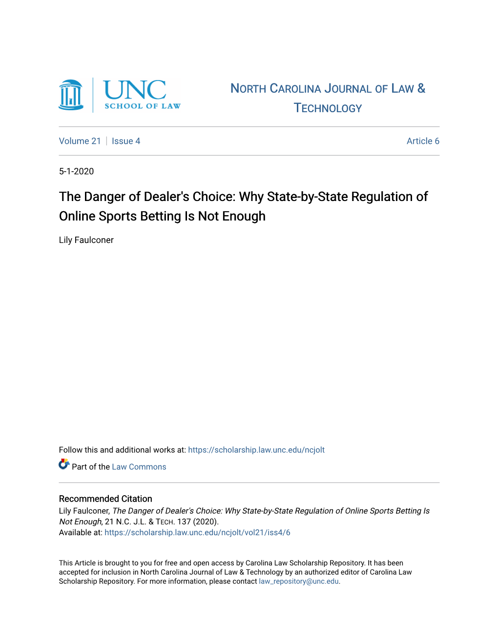 The Danger of Dealer's Choice: Why State-By-State Regulation of Online Sports Betting Is Not Enough