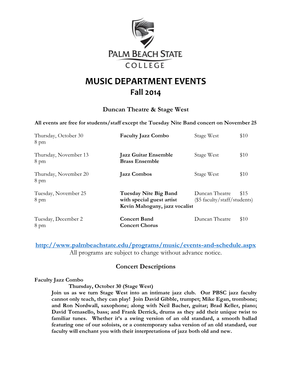 Music Program Concert Dates 2004-05