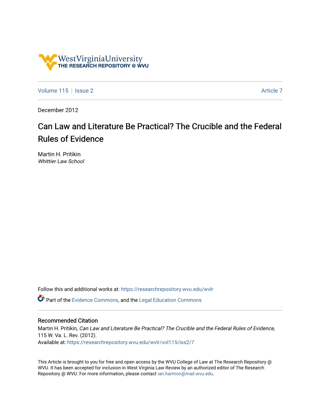 The Crucible and the Federal Rules of Evidence