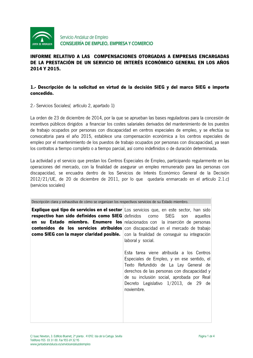 Informe Relativo a Las Compensaciones Otorgadas a Empresas Encargadas De La Prestación De Un Servicio De Interés Económico General En Los Años 2014 Y 2015